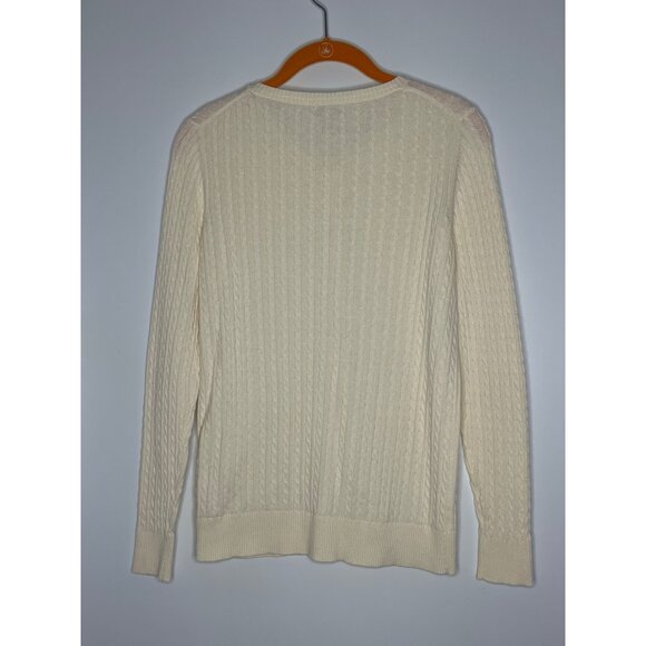 L.L. Bean Cotton Wool Blend Cable Knit Button Front Cardigan Cream Size Small - Picture 7 of 7